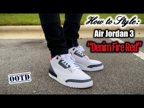 Jordan 3 fire red denim outfit Clearance