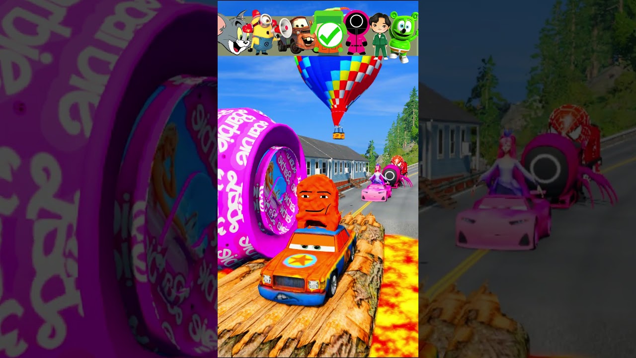 Gummy Bear & Sprunki & Crazy Frog & Spiderman Train & Squid Game VS Barbie in BeamNG.Drive part-113