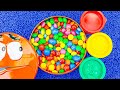 Satisfying Video | Container Full of Skittles & M&M's Candy with Pay Doh Stress Balls Cutting ASMR