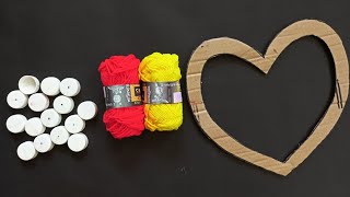 Waste Cardboard & Plastic Bottle Caps Reuse For Beautiful Heart Wall Hanging/Best Out Of Waste Craft