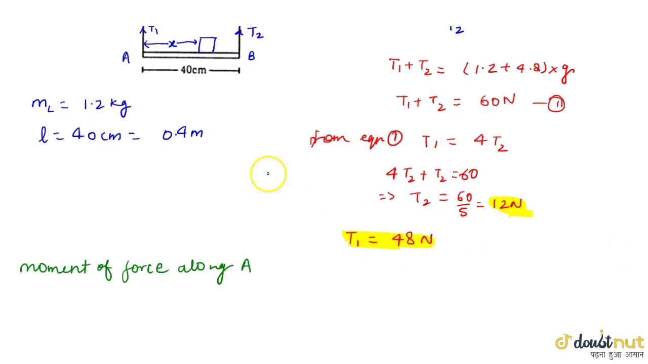 A Uniform Horizontal Rod Of Length 40cm A uniform horizontal rod of length 40 cm and mass 1.2 kg is supported