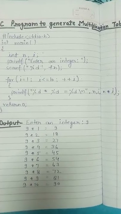 write a program to generate multiplication table in C programming ...