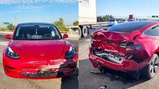 FULL SELF DRIVING TESLA REACTS IN CRASH