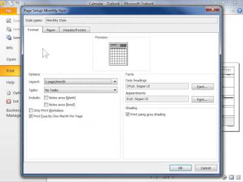 Outlook 2010 Print a Calendar with All Appointments