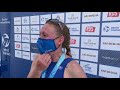 Verena Steinhauser festeggia il terzo posto alla World Triathlon Cup di Arzachena 2021