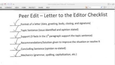 Peer Editing Checklist Letter to Editor