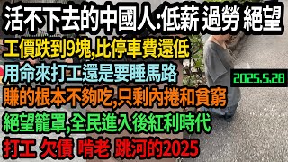 活不下去的中國人,全民進入後紅利時代,低薪 過勞 絕望,工價跌到9塊,比停車費還低,用命來打工還是要睡馬路,賺的不夠吃,只剩下內捲和貧窮,絕望籠罩,打工 欠債 啃老 跳河的2025,#中国