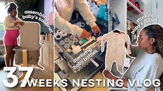 NEST WITH ME! sterilizing bottles, bedside bassinet assembly, & organizing baby's nursery!