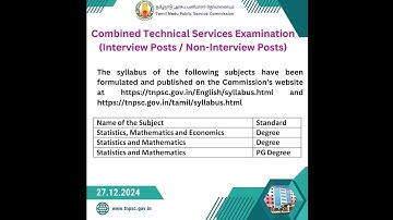 TNPSC - Combined Technical Service Exam 2025 -New Syllabus for Maths, Statistics, Economics Subjects