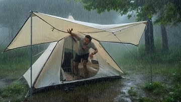 Very Heavy Rain and Flood‼️Solo Camping in long Heavy Rain with Thunder and Flood‼️