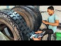 The most amazing process of retreading old tire how to change ringtread on tyre casing by recap
