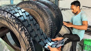 The Most Amazing Process of Retreading Old Tire. How to Change Ringtread On Tyre Casing by Recap.
