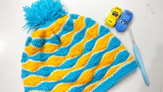Crochet Brain Waves Hat, Tutorial On Brain Waves Stitch, Tutorial On Basic Stitches, Christmas Gift.