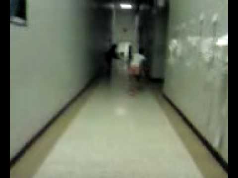 Me and Alexis sliding down the hall at tec, Alexis falls