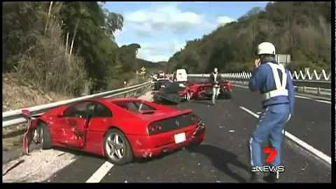 The most expensive car crash 8 Ferrari 1 Lamborghi...