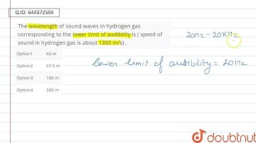 Thewavelengthof sound wavesin hydrogengas correspondingto the lower limitof audibility is ( spee...