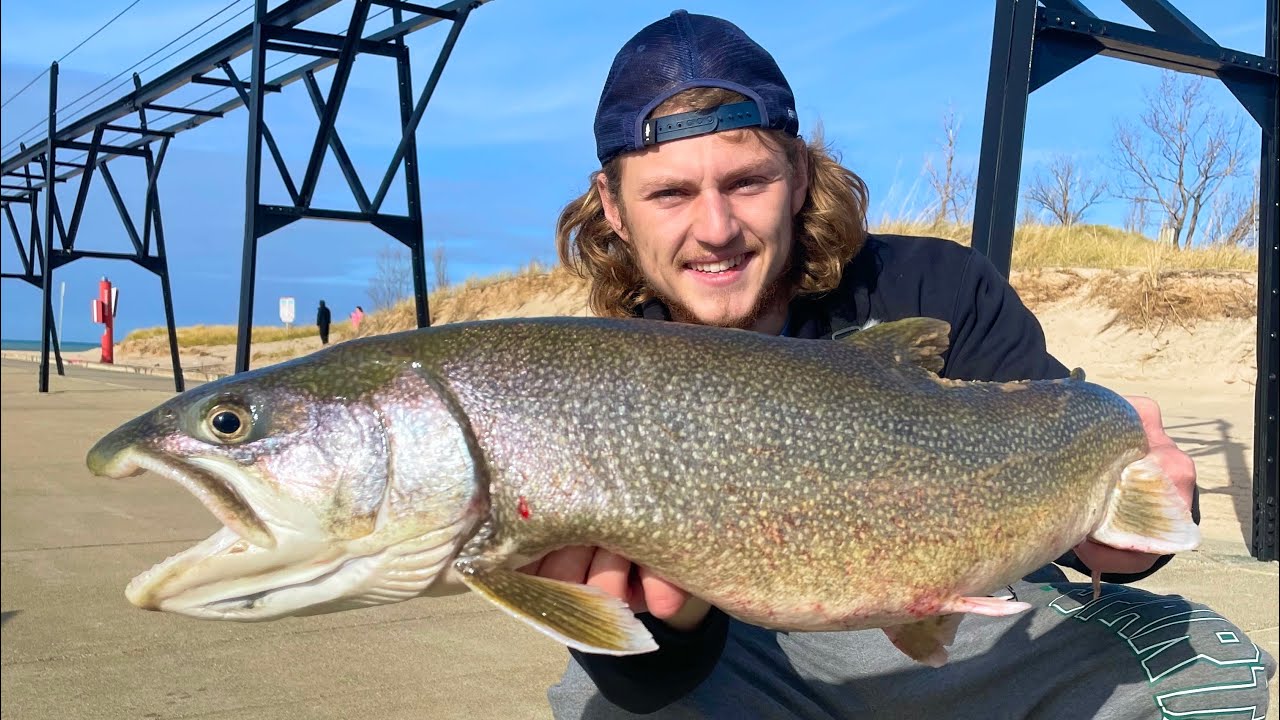 Michigan Pier Fishing GIANT Lake Trout! YouTube