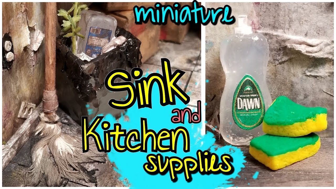 Миниатюрная раковина и кухонные принадлежности для заброшенной кофейни (или кукольного домика)