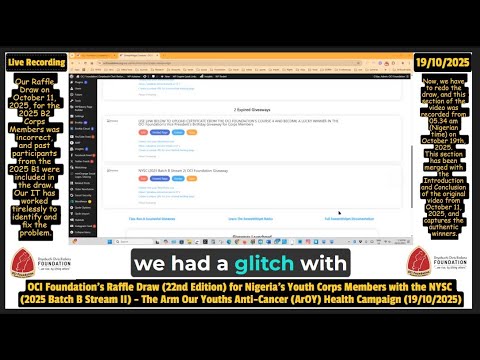 Raffle Draw 22B 2025 NYSC Batch B Stream 2 OCI Foundation's ArOY Campaign for Corps Members 11/10/25