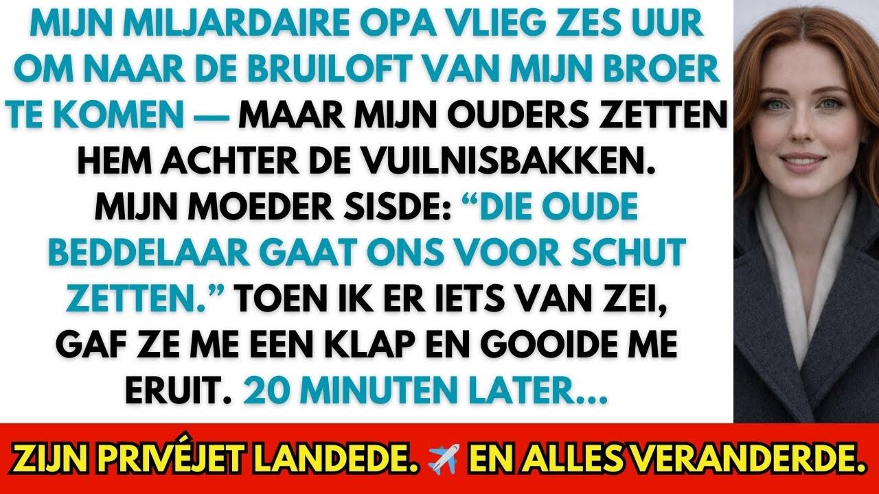Mijn miljardaire opa vloog 6 uur voor de bruiloft — ze zetten hem bij het afval