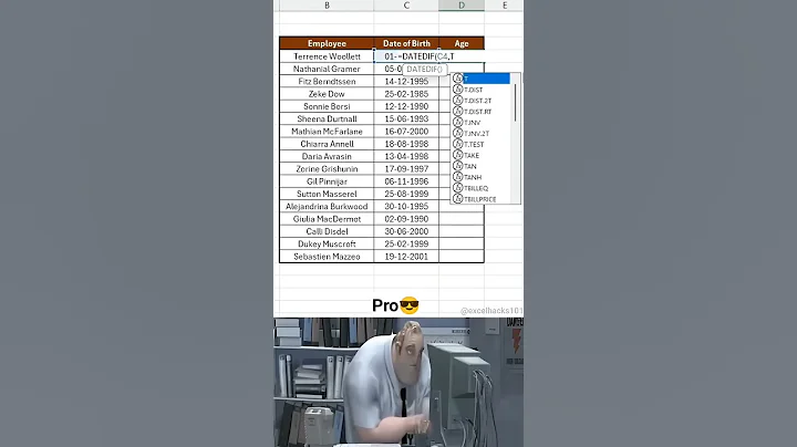 Datedif Function in Excel‼️Formula - =DATEDIF(C4,TODAY(),"Y") #excel #exceltips #data