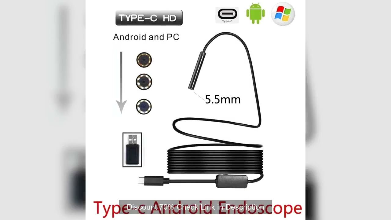 5.5mm USB Type-C Android Endoscope Camera Flexible Snake USB Type C Hard Wire 1M 2M 3M 5M 10M Cable