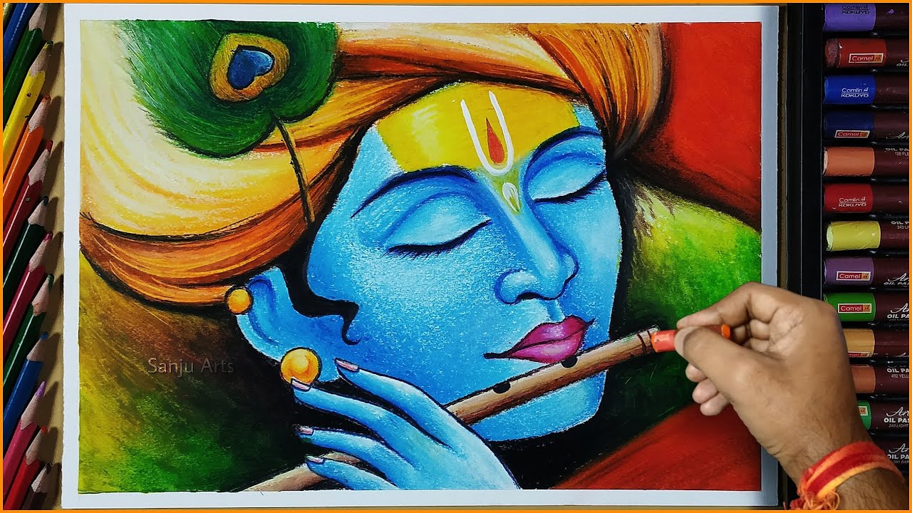 Download Krishna drawing, Easy Krishna drawing, Krishna drawing with Oil Pastel | Oil pastel drawing |