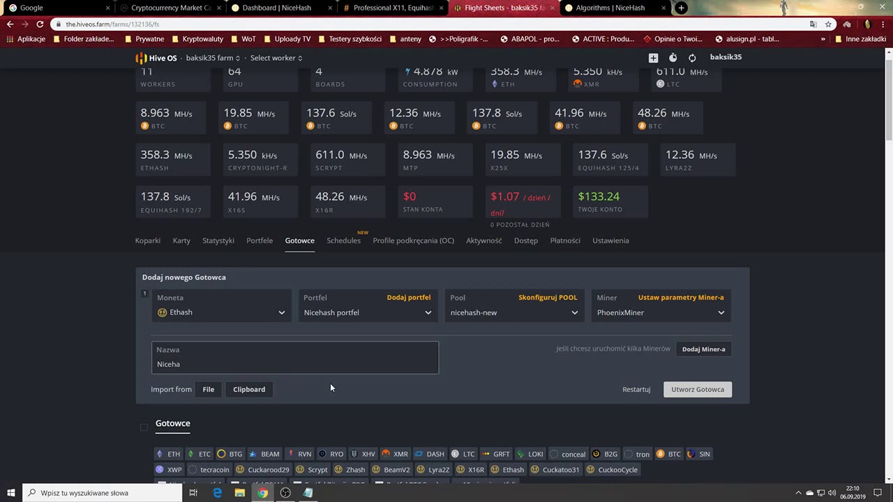 Kopać każdy może cz. 12 - Ustawianie kopania w Hive OS na Nicehash i  Prohashing dla koparek Radeon