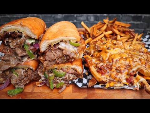 (ASMR NO TALKING) PHILLY CHEESESTEAK, THE GREAT CANADIAN POUTINE, AND FRIES & GRAVY REVIEW