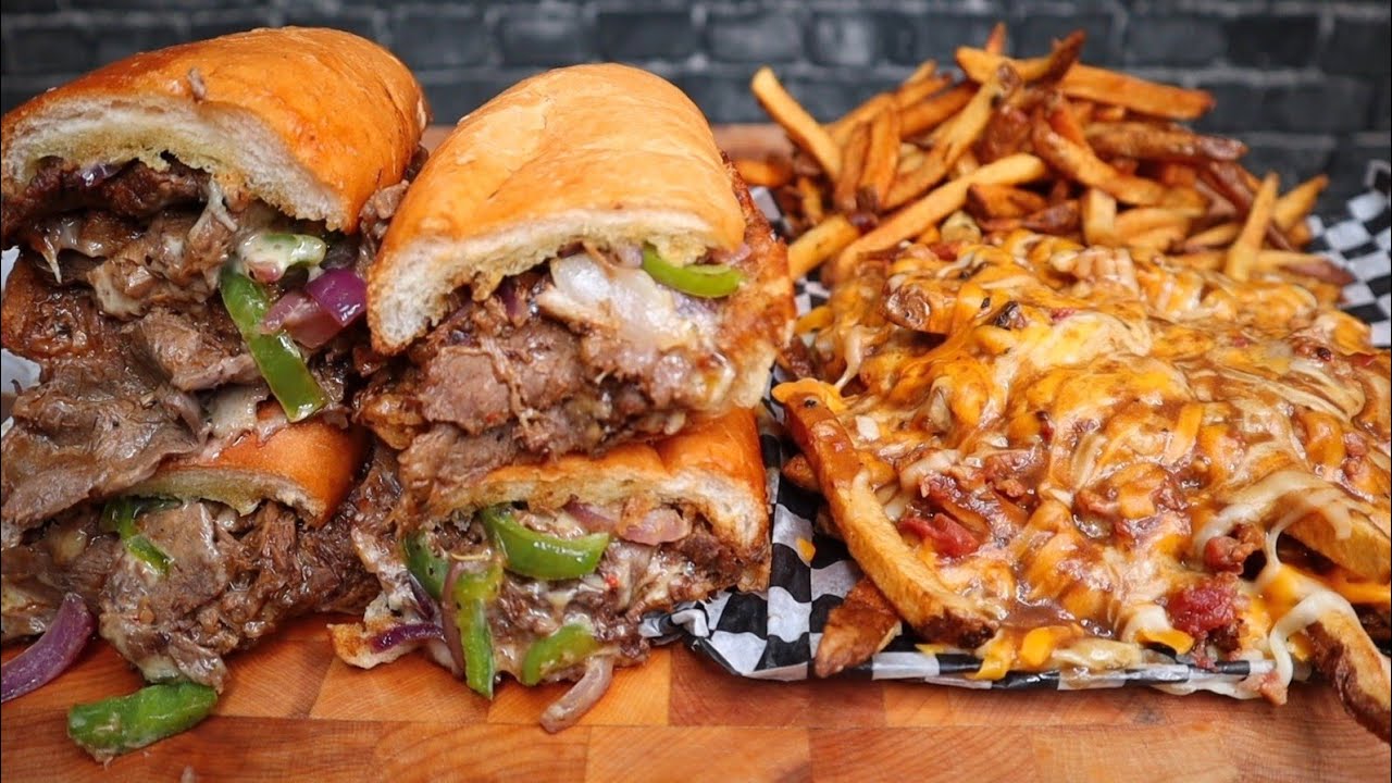 (ASMR NO TALKING) PHILLY CHEESESTEAK, THE GREAT CANADIAN POUTINE, AND FRIES & GRAVY REVIEW