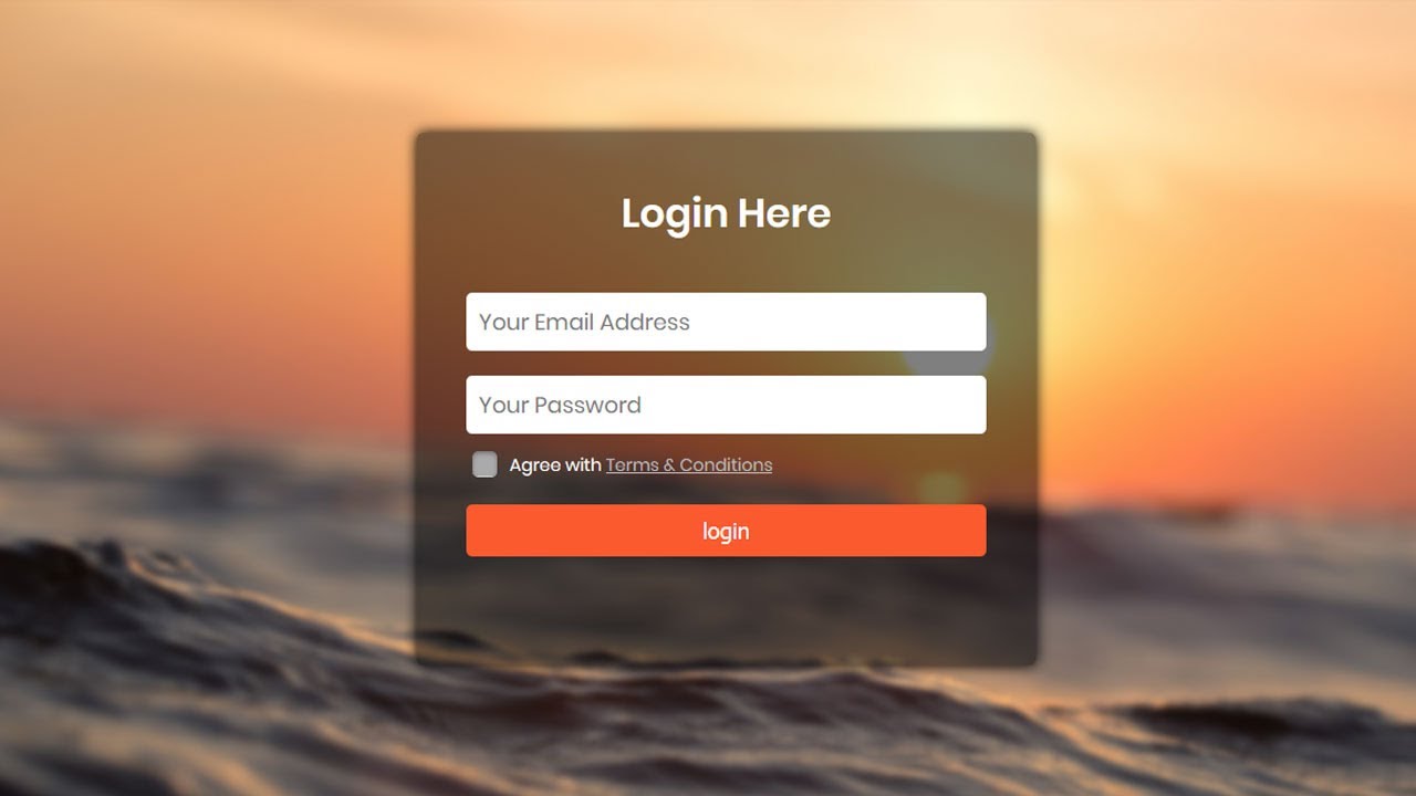 Transparent login form with blur background | How to create a login form in  html and css - YouTube