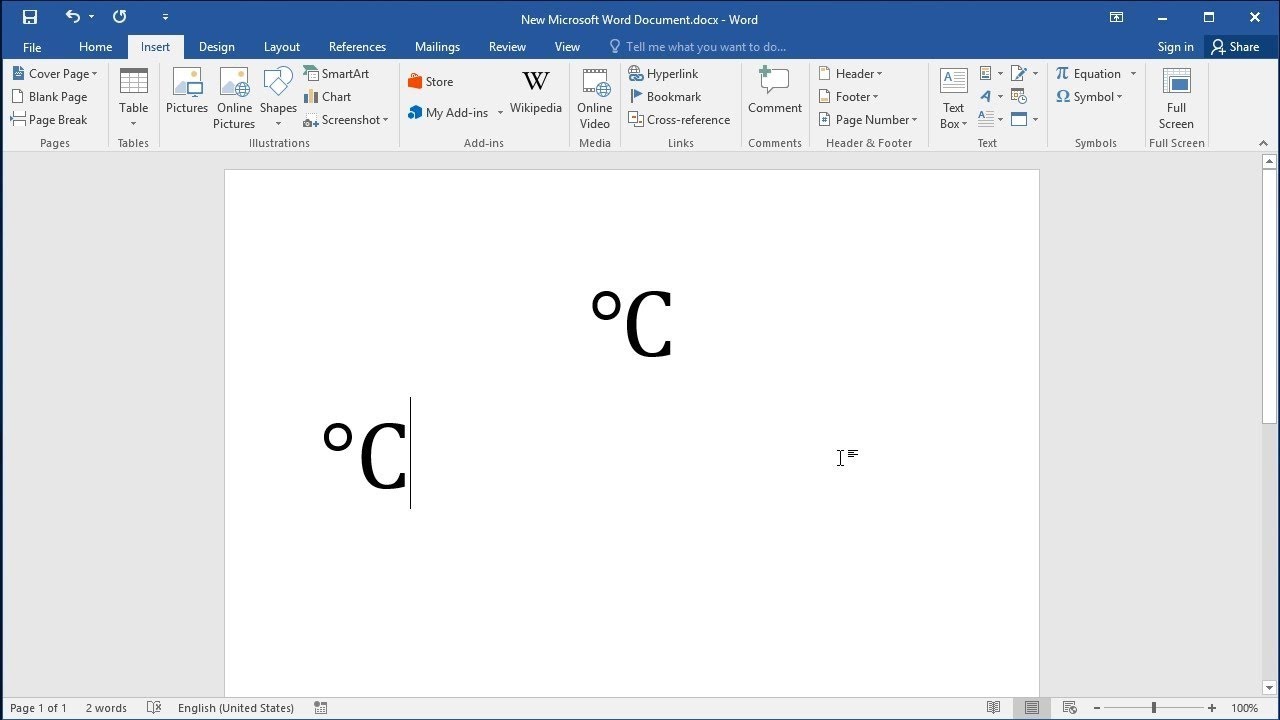 How to type Degrees Celsius symbol in Word