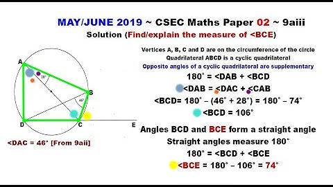 Paper2-CSEC-MATHS-322 ~ Circle Geometry & Angle BCE ~ May/June 2019 Number 9aiii