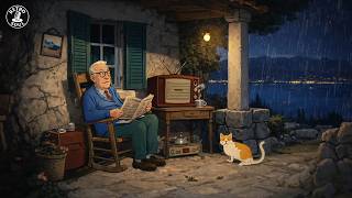 A Rainy Evening on the Porch as Grandpa Reads While Soft Vintage Oldies Play on the Old Radio screenshot 1