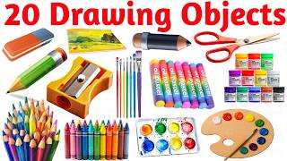 20 ड्राइंग ऑब्जेक्ट्स सीखो आसान तरीके से | Drawing Objects English Hindi Kids Beginner Smart Study
