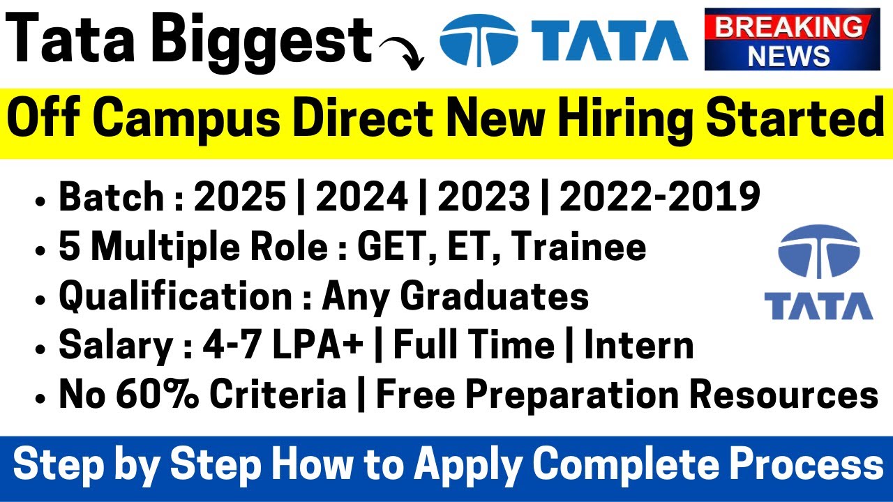 TATA Biggest Off Campus Drive 2023 | Direct Hiring | New Role | 2025 | 2024 | 2023 | 2022-2019 Batch