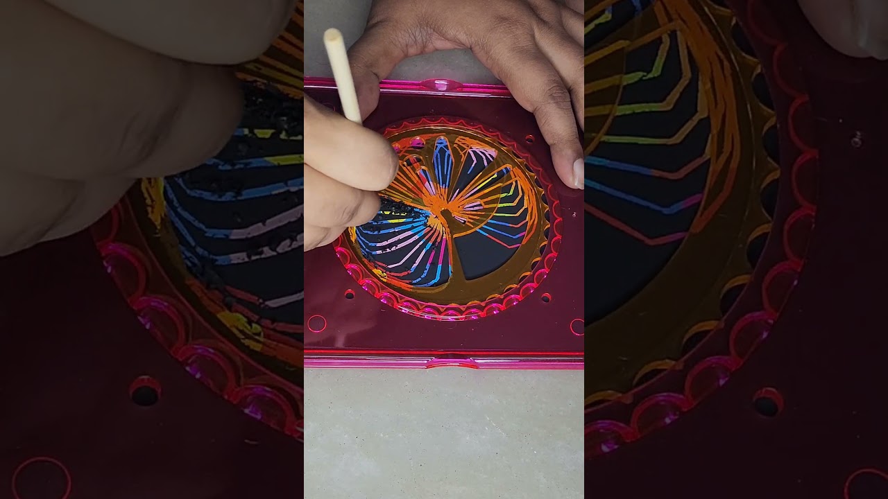 Easy colourful Spirograph design 8 on scratch paper 