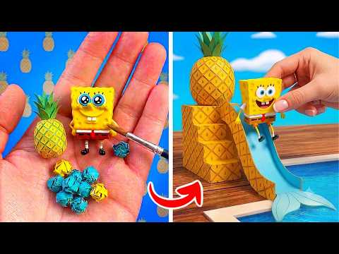 Cute Mini DIY SpongeBob Waterslide! *Adorable Paper Crafts & Cool Summer Gadgets*