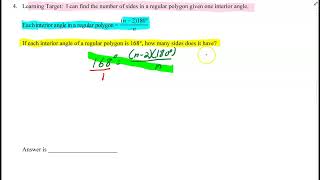 Find the number of sides given one interior angle in a regul