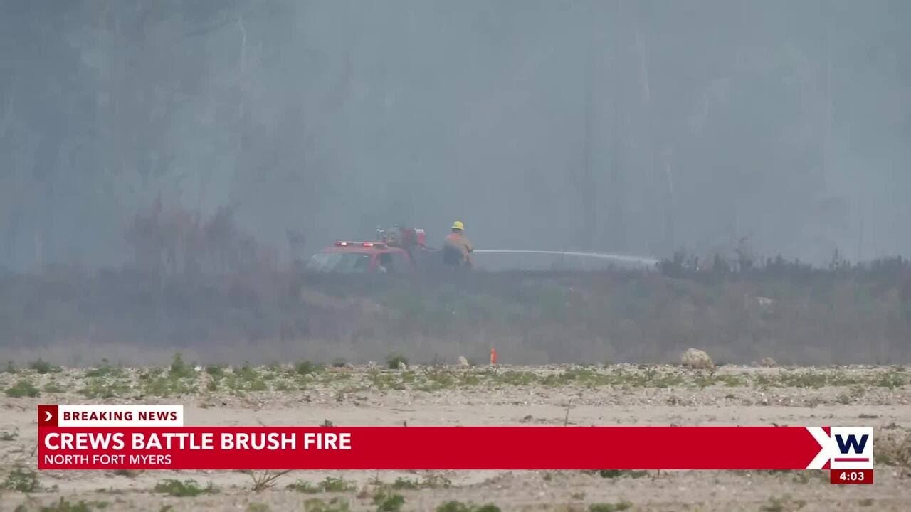 Crews battling 10-acre brush fire in North Fort Myers - YouTube