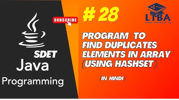 SDET Java Program 28: Java Program to Find Duplicate Elements in Array using HashSet in Hindi