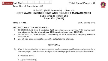MSC IT 3RD SEM SOFTWARE ENGINEERING AND PROJECT MANAGEMENT DEC 2018 | PTU