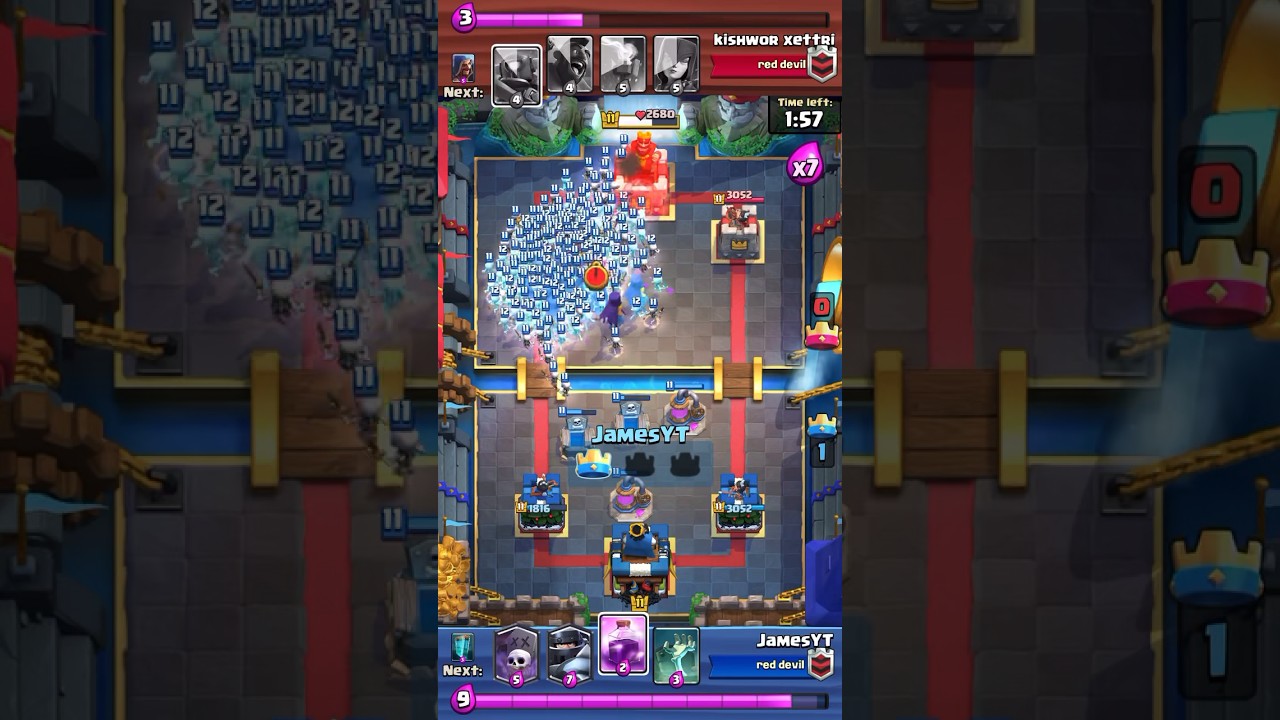 CLASHROYALE when skeletons ☠️group occurs in battle field3-0 clean hit 