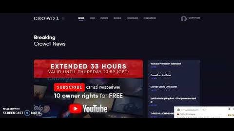 Earn 10 FREE OWNER RIGHTS by subscribing to the CROWD 1 youtube channel before Midnight Today