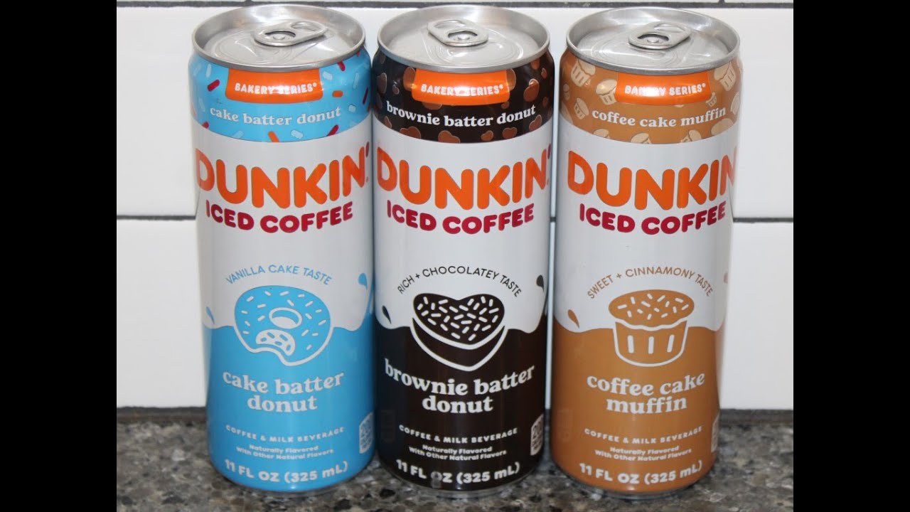 DUNKIN’ Iced Coffee Cake Batter Donut, Brownie Batter Donut & Coffee