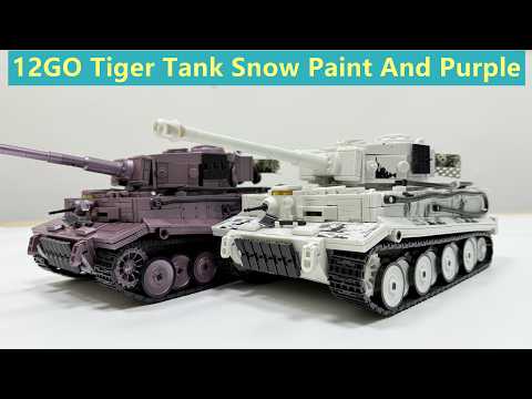 YouTube thumbnail: 12GO Tiger Tank Snow Paint And Purple Reviews-Lego Military Tank
