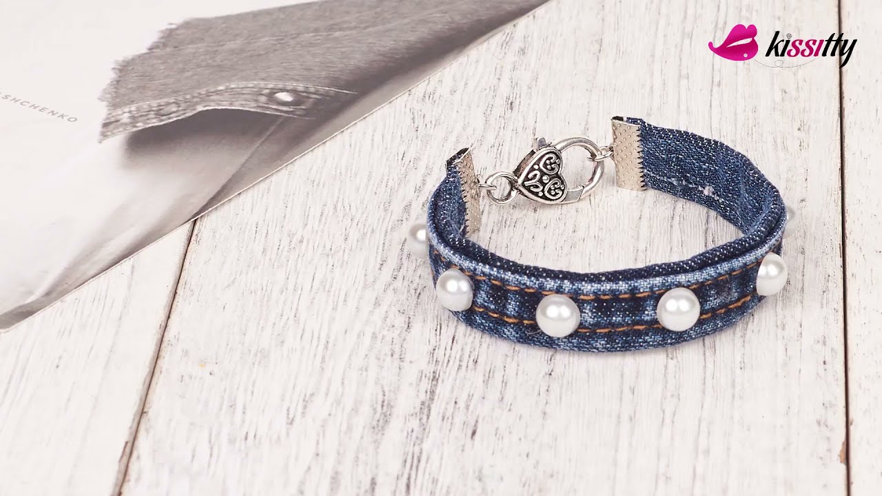 DIY Denim Pearl Bracelet from Old Jeans|DIY Jeans to Fabric Bracelet|Old Jean Upcycle Ideas