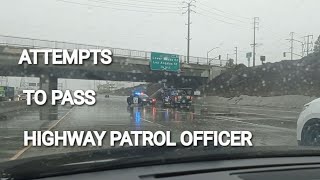 Driver Attempts to Pass highway Patrol (CHP OFFICER) traffic stop.