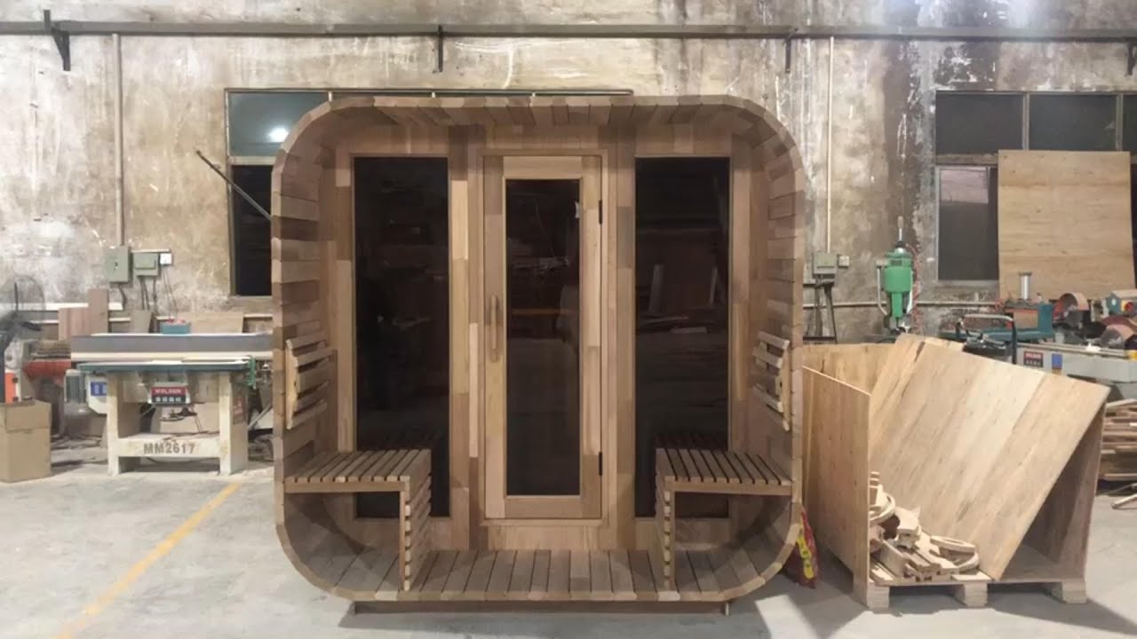 Canadian red cedar outdoor cube sauna for 4-6 people.
