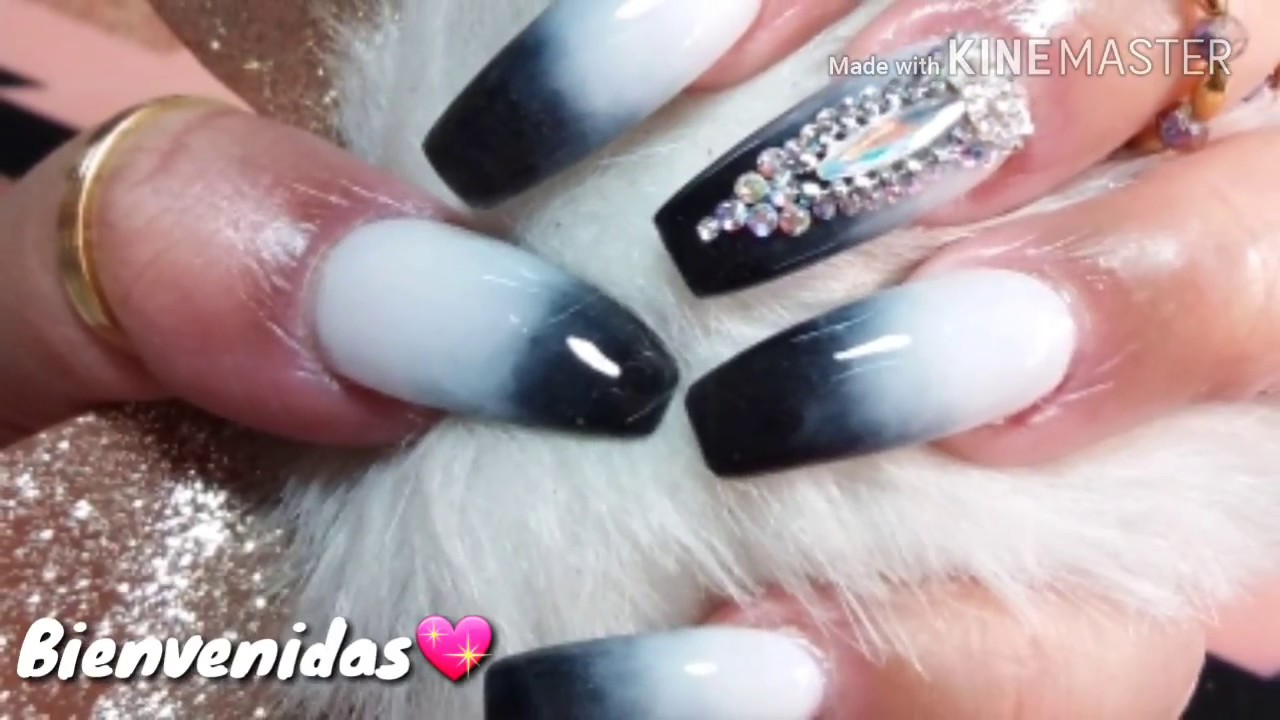 Uñas Acrilicas Con Difuminado Blanco y Negro💖 - thptnganamst.edu.vn